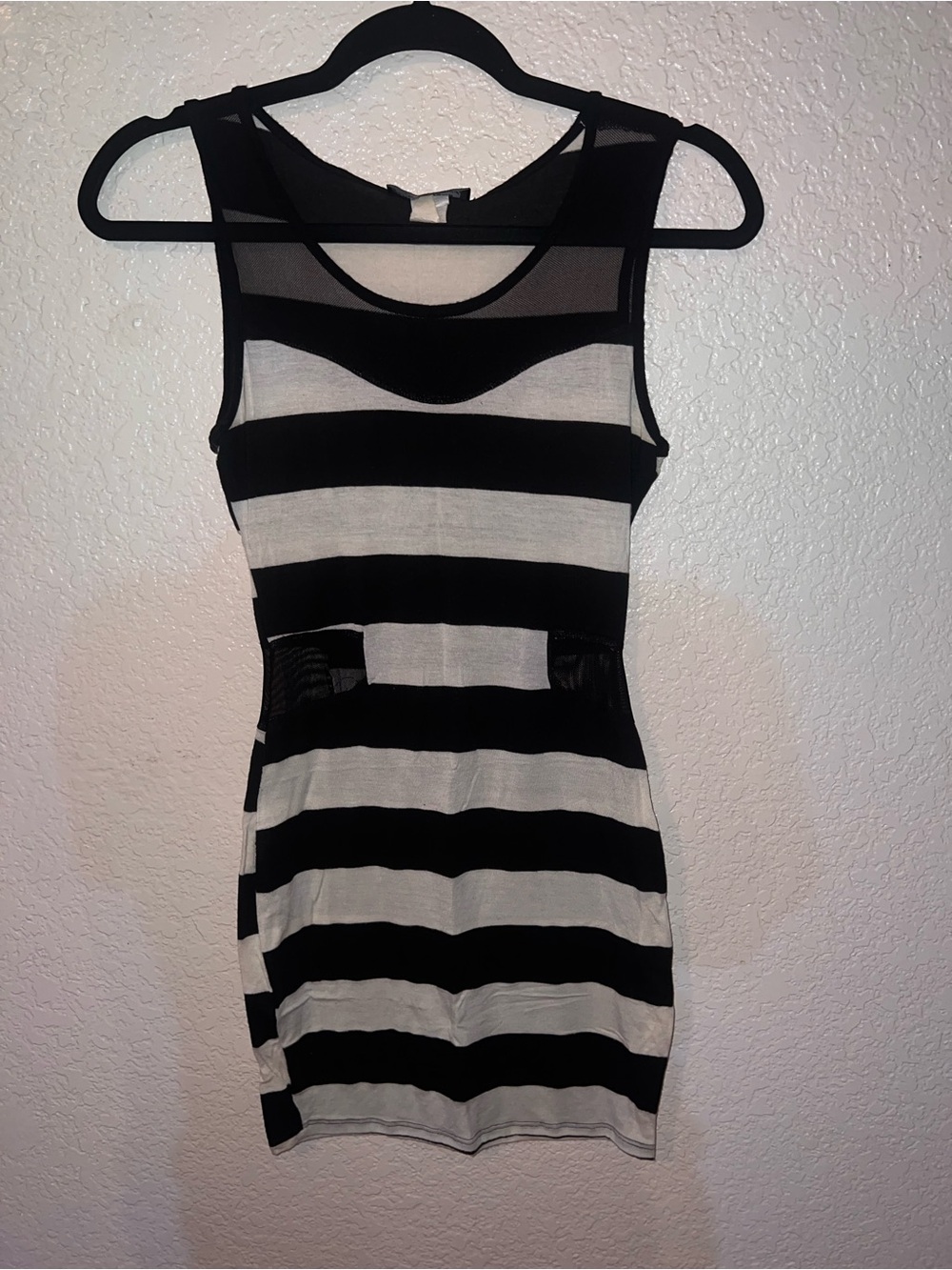 Striped Sleeveless Mini Dress in Black and White-mid 2000s